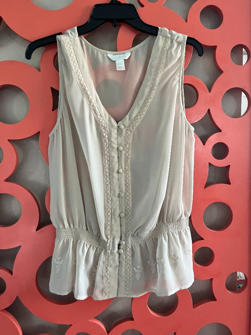 Charming Charlie Lace & Embroidered Sleeveless Blouse